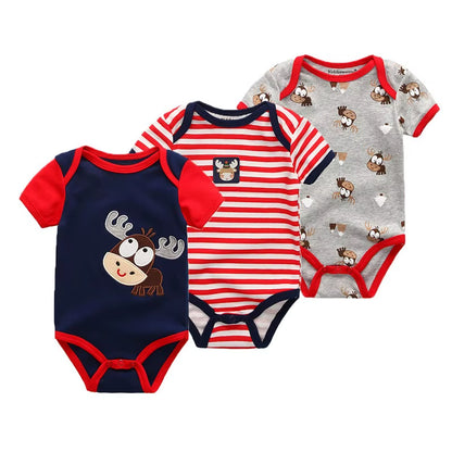 3 Pcs Newborn Cartoon Short Sleeve Baby Boy Girl Bodysuits Soft 100%Cotton Baby Onesies Unisex Baby Clothes