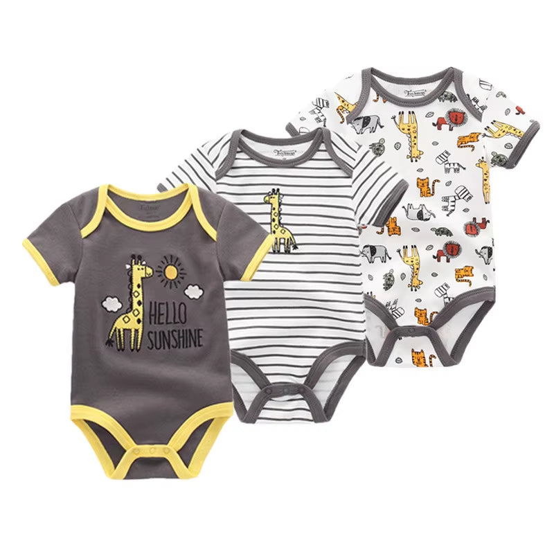 3 Pcs Newborn Cartoon Short Sleeve Baby Boy Girl Bodysuits Soft 100%Cotton Baby Onesies Unisex Baby Clothes