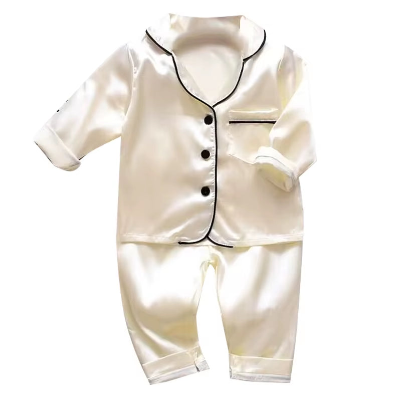 Home Wear Long Sleeve Baby Suit Kids Clothes Toddler Boys Girls Ice Silk Satin Cartoon Little Bear Tops Pants Set for Children'S