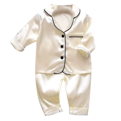 Home Wear Long Sleeve Baby Suit Kids Clothes Toddler Boys Girls Ice Silk Satin Cartoon Little Bear Tops Pants Set for Children'S