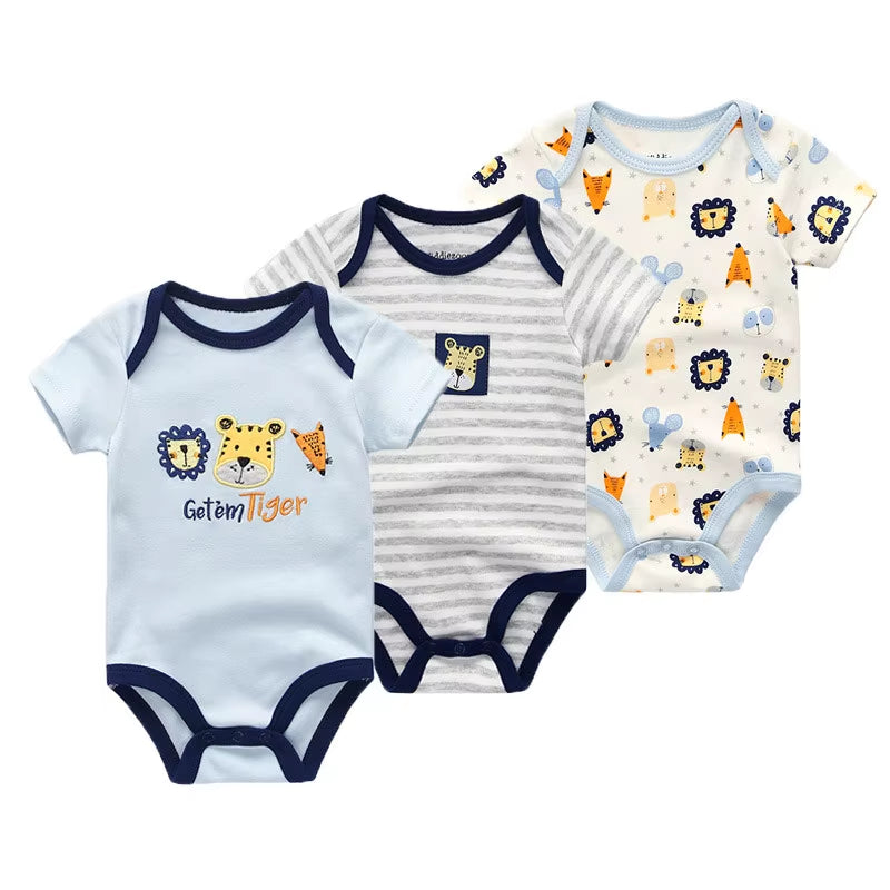 3 Pcs Newborn Cartoon Short Sleeve Baby Boy Girl Bodysuits Soft 100%Cotton Baby Onesies Unisex Baby Clothes