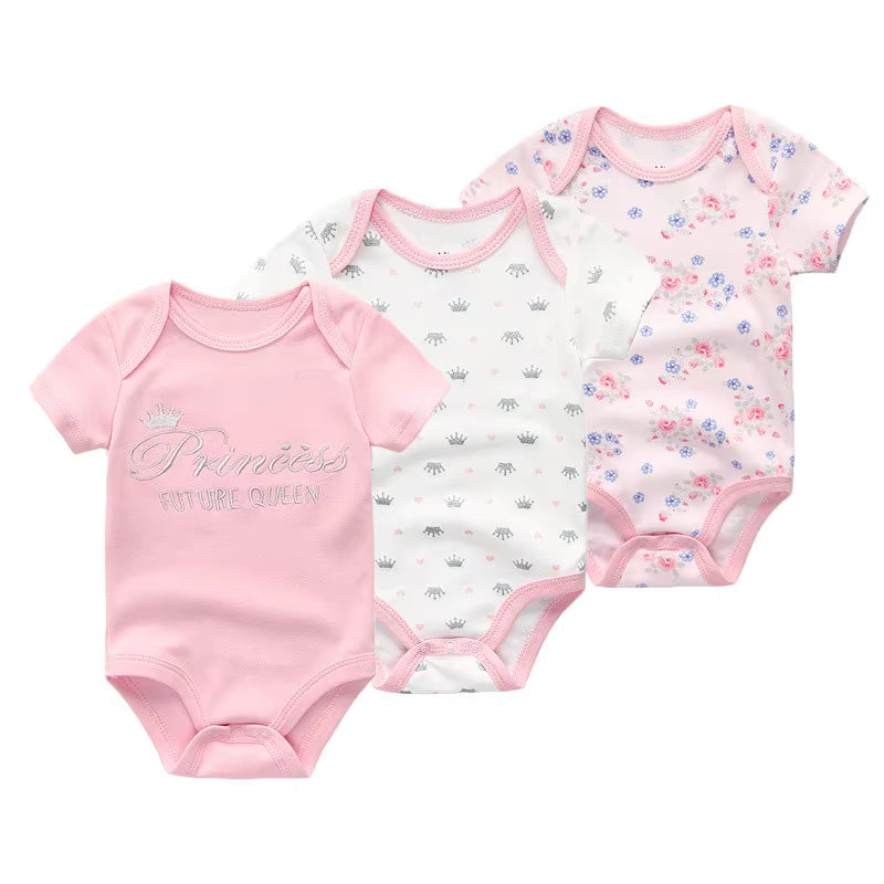 3 Pcs Newborn Cartoon Short Sleeve Baby Boy Girl Bodysuits Soft 100%Cotton Baby Onesies Unisex Baby Clothes