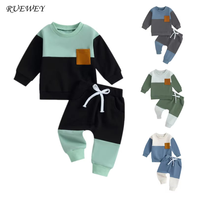 Baby Boy Contrast Color Pant Sets Spring Autumn Clothes Long Sleeve Sweatshirt Tops and Bottom Sets Baby Items Clothing