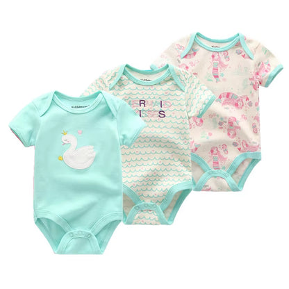 3 Pcs Newborn Cartoon Short Sleeve Baby Boy Girl Bodysuits Soft 100%Cotton Baby Onesies Unisex Baby Clothes