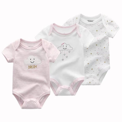 3 Pcs Newborn Cartoon Short Sleeve Baby Boy Girl Bodysuits Soft 100%Cotton Baby Onesies Unisex Baby Clothes