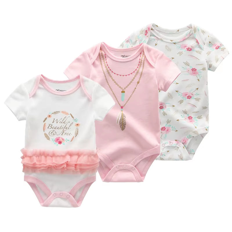 3 Pcs Newborn Cartoon Short Sleeve Baby Boy Girl Bodysuits Soft 100%Cotton Baby Onesies Unisex Baby Clothes