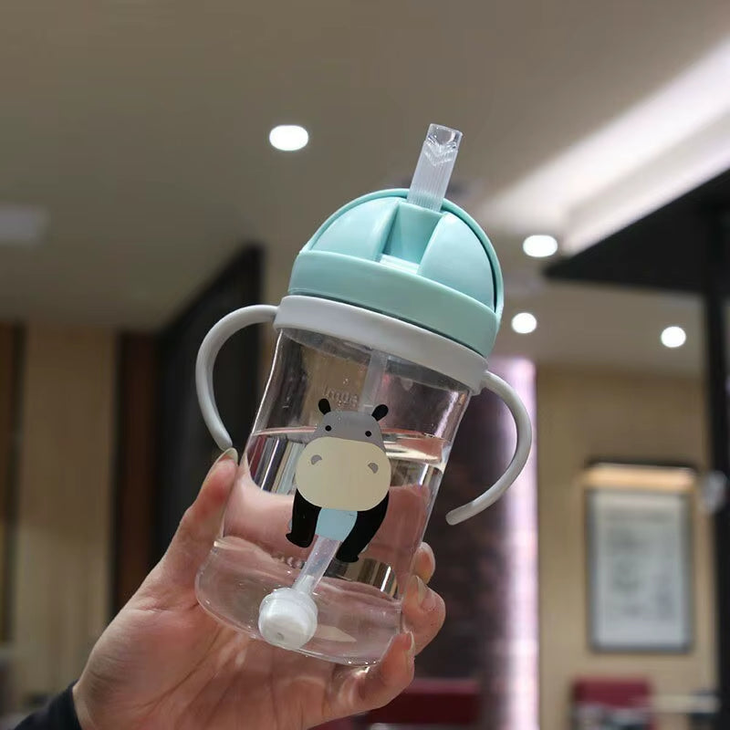 350Ml Kids Drinking Cup Feeding Bottle with Straw Gravity Ball Wide Caliber Bottle