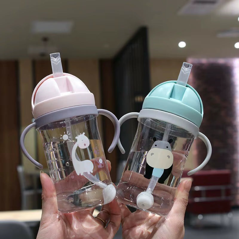 350Ml Kids Drinking Cup Feeding Bottle with Straw Gravity Ball Wide Caliber Bottle