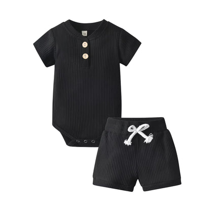 New Summer Newborn Infant Baby Boy Knitted Clothes Set Short Sleeve Romper Bodysuit Top and Shorts Casual Outfit for Boys