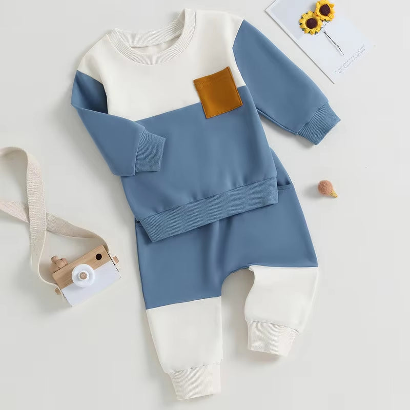 Baby Boy Contrast Color Pant Sets Spring Autumn Clothes Long Sleeve Sweatshirt Tops and Bottom Sets Baby Items Clothing