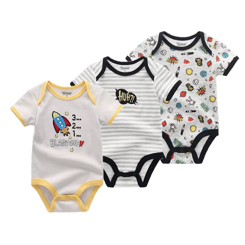 3 Pcs Newborn Cartoon Short Sleeve Baby Boy Girl Bodysuits Soft 100%Cotton Baby Onesies Unisex Baby Clothes