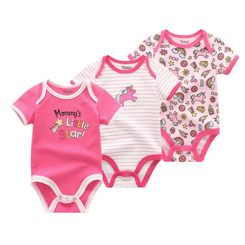 3 Pcs Newborn Cartoon Short Sleeve Baby Boy Girl Bodysuits Soft 100%Cotton Baby Onesies Unisex Baby Clothes