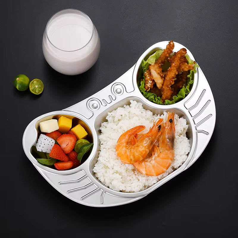 Stainless Steel Children'S Dinner Plate Cartoon Lunch Box Baby Creative Fast Food Plate Kindergarten Split Rice Plate Lunch Box