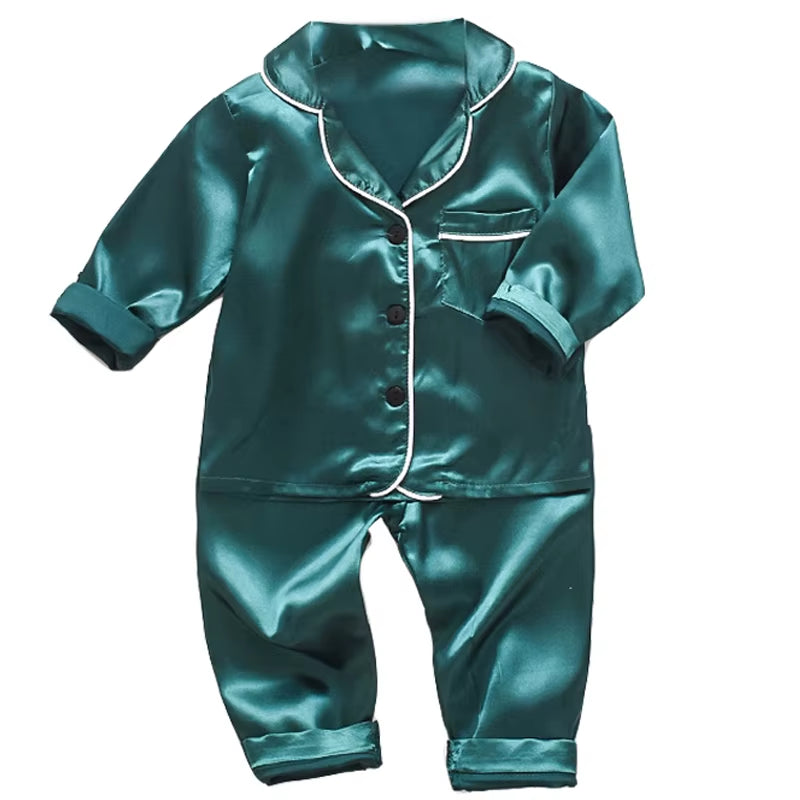 Home Wear Long Sleeve Baby Suit Kids Clothes Toddler Boys Girls Ice Silk Satin Cartoon Little Bear Tops Pants Set for Children'S