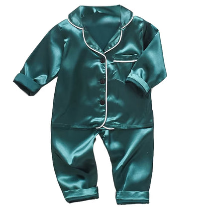 Home Wear Long Sleeve Baby Suit Kids Clothes Toddler Boys Girls Ice Silk Satin Cartoon Little Bear Tops Pants Set for Children'S