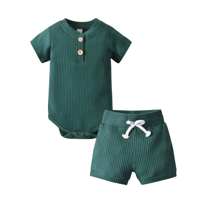 New Summer Newborn Infant Baby Boy Knitted Clothes Set Short Sleeve Romper Bodysuit Top and Shorts Casual Outfit for Boys