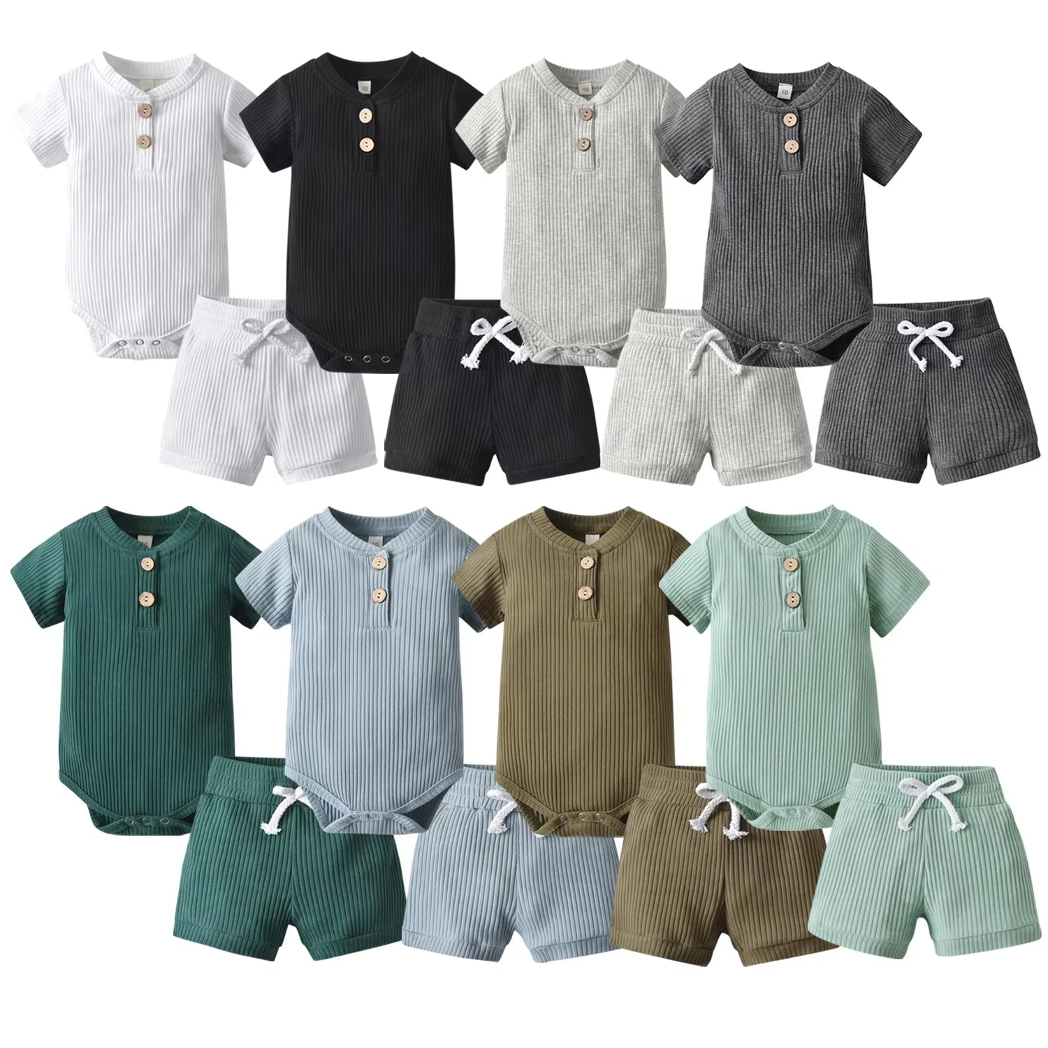 New Summer Newborn Infant Baby Boy Knitted Clothes Set Short Sleeve Romper Bodysuit Top and Shorts Casual Outfit for Boys