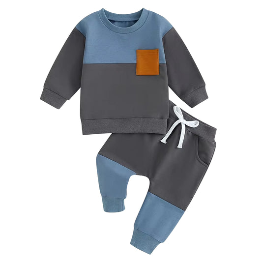 Baby Boy Contrast Color Pant Sets Spring Autumn Clothes Long Sleeve Sweatshirt Tops and Bottom Sets Baby Items Clothing