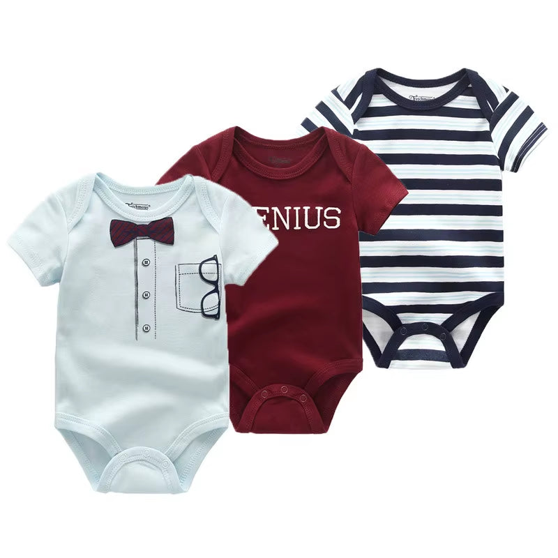 3 Pcs Newborn Cartoon Short Sleeve Baby Boy Girl Bodysuits Soft 100%Cotton Baby Onesies Unisex Baby Clothes