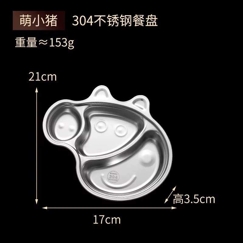 Stainless Steel Children'S Dinner Plate Cartoon Lunch Box Baby Creative Fast Food Plate Kindergarten Split Rice Plate Lunch Box