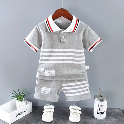 Summer Outfits for Baby Boys 9 to 12 Months Dinosaur Printed Turn-Down Collar T-Shirts Tops and Shorts 2PCS Infant Clothing Sets