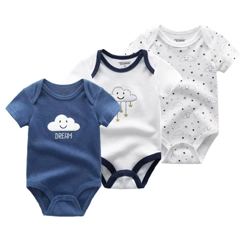 3 Pcs Newborn Cartoon Short Sleeve Baby Boy Girl Bodysuits Soft 100%Cotton Baby Onesies Unisex Baby Clothes