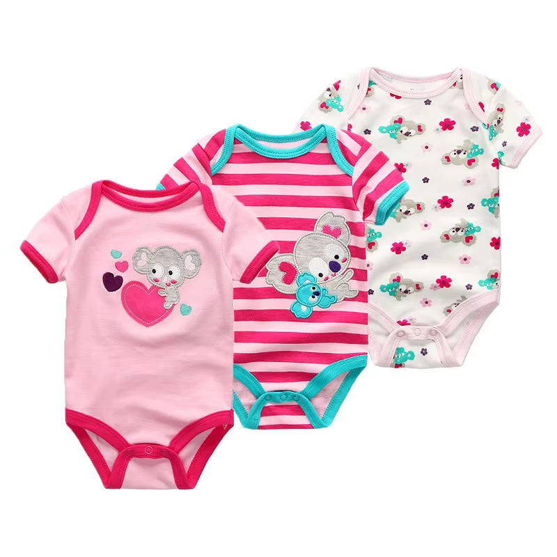 3 Pcs Newborn Cartoon Short Sleeve Baby Boy Girl Bodysuits Soft 100%Cotton Baby Onesies Unisex Baby Clothes