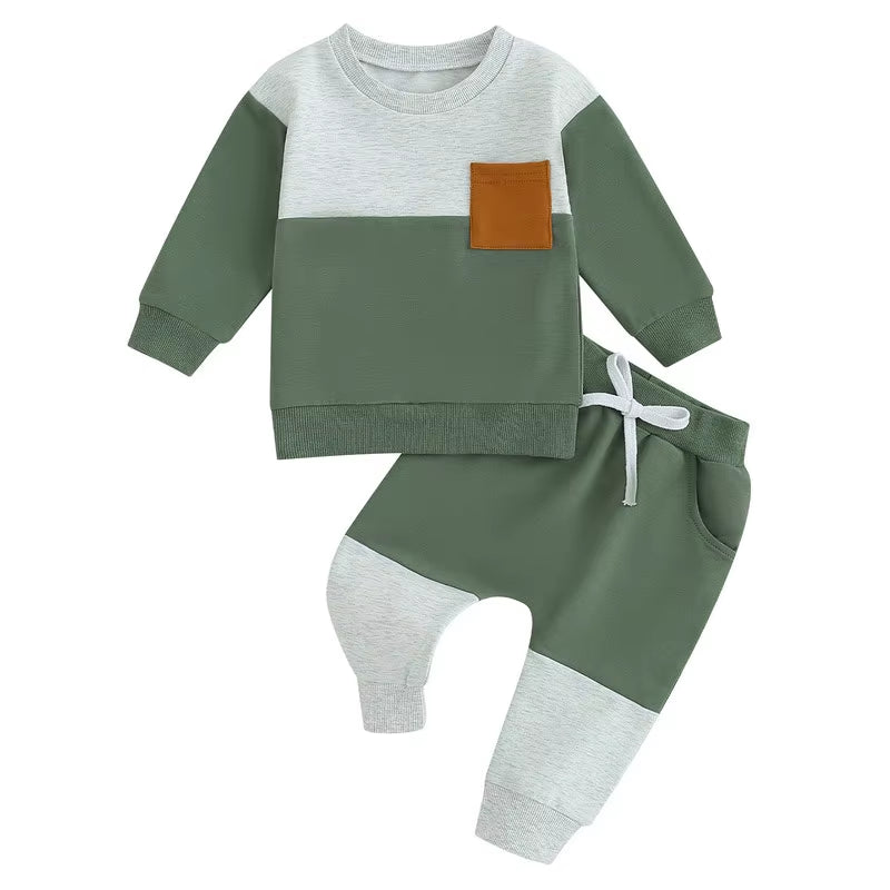 Baby Boy Contrast Color Pant Sets Spring Autumn Clothes Long Sleeve Sweatshirt Tops and Bottom Sets Baby Items Clothing